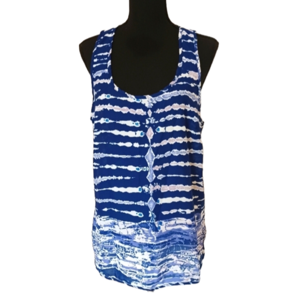 Ava Christine Sleeveless Chiffon Tie Dye Blouse Top Womens Sz Lg Blue Coastal